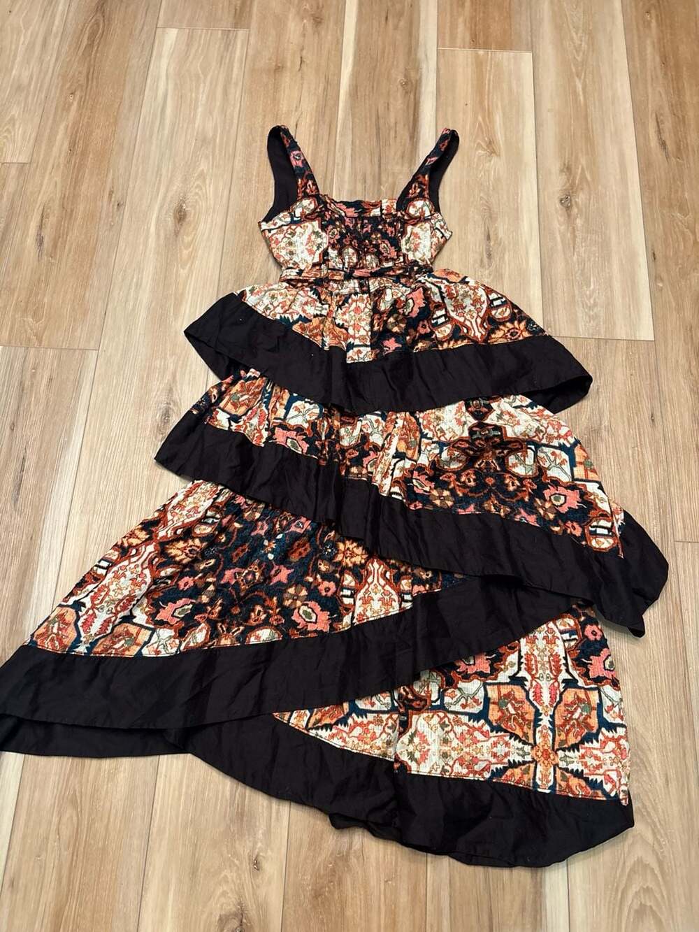 Anthropologie Square Neck Printed Tiered Midi Dress XS - Picture 5 of 5